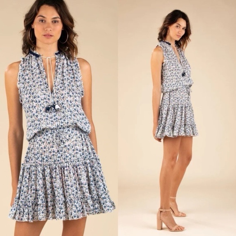 Poupette‎ St Barth Clara Mini Dress Blue Floral Tassel Large